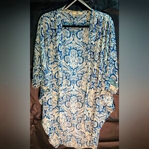 Ya LA Turquoise Blue/tan print one size fits all Cover up